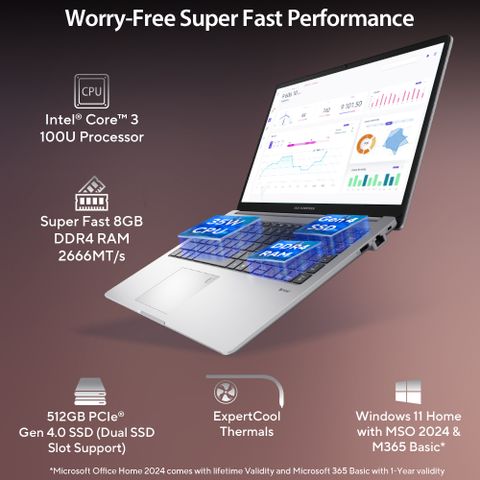 ASUS ExpertBook P1 Intel Core 3 100U - (8 GB/512 GB SSD/Windows 11 Home) P1503CVAYB-S73384WS Thin and Light Laptop (15.6 inch, Misty Grey, 1.63 Kg, With MS Office) - Image 7