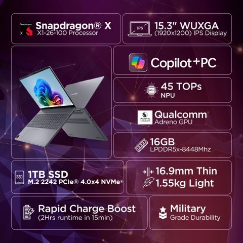 Lenovo IdeaPad Slim 3 15Q8X10 Snapdragon X 16GB 1TB Luna Grey - Image 4