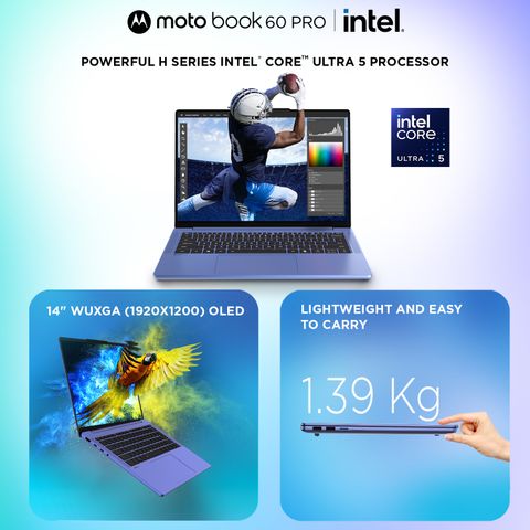 MOTOROLA Motobook 60 Pro Full Metal AI PC WUXGA OLED Intel Core Ultra 5 225H - (16 GB/512 GB SSD/Windows 11 Home) 14IAH101 Thin and Light Laptop (14 inch, PANTONE Wedgewood, 1.39 kg, With MS Office) - Image 6