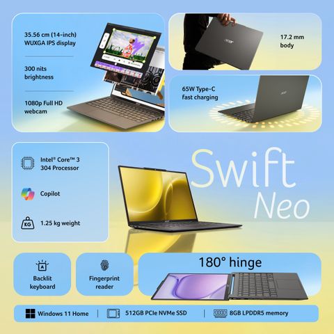 Acer Swift Neo Intel Core 3 304 - (8 GB/512 GB SSD/Windows 11 Home) SFN14-57 Notebook (14 inch, Dark Gray, With MS Office) - Image 6