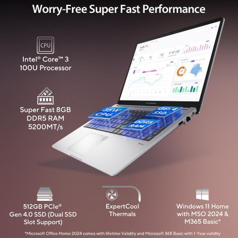 ASUS ExpertBook P1 with 1 Yr ADP (i3 14th Gen) Intel Core 3 100U - (8 GB/512 GB SSD/Windows 11 Home) P1503CVAI-S70005WS Thin and Light Laptop (15.6 inch, Misty Grey, 1.66 Kg, With MS Office) - Image 7