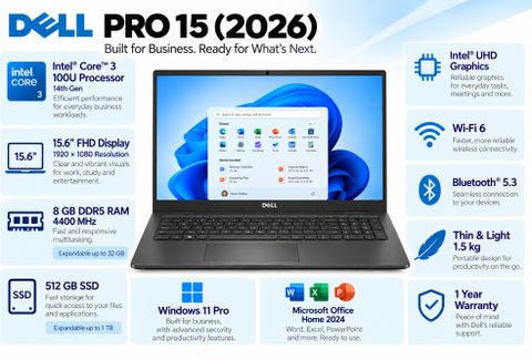 DELL 15 PRO (2026) Intel Core 3 14th Gen 100U 8GB 512GB Windows 11 - Image 3