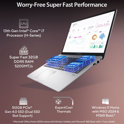 ASUS Expertbook P1 High-performance processor Intel Core i7 13th Gen 13620H - (32 GB/512 GB SSD/Windows 11 Home) P1503CVA-S71076WS Thin and Light Laptop (15.6 inch, Misty Grey, 1.65 kg, With MS Office) - Image 7