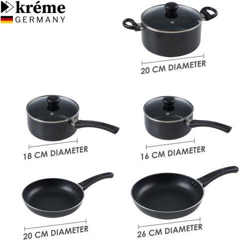 Kreme 5pcs Set Combo Non-Stick Coated Cookware Set (Aluminium, 7 - Piece) - Image 6