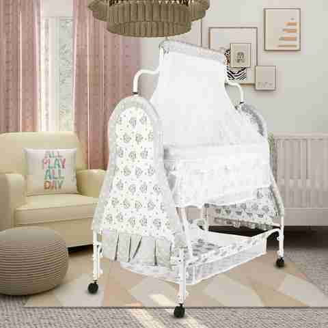 CREW4 Cradle for kids cradle for baby boy and girl Cradle With Swing & Mosquito Net (Silver, Grey) - Image 5