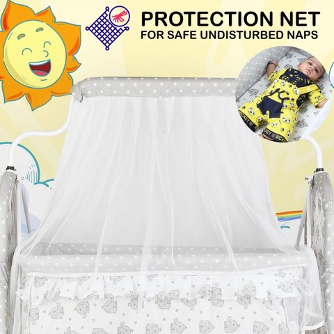 CREW4 Cradle for kids cradle for baby boy and girl Cradle With Swing & Mosquito Net (Silver, Grey) - Image 7