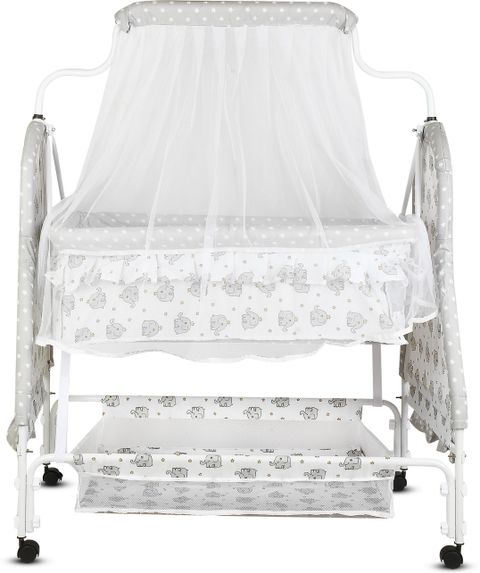 CREW4 Cradle for kids cradle for baby boy and girl Cradle With Swing & Mosquito Net (Silver, Grey) - Image 6