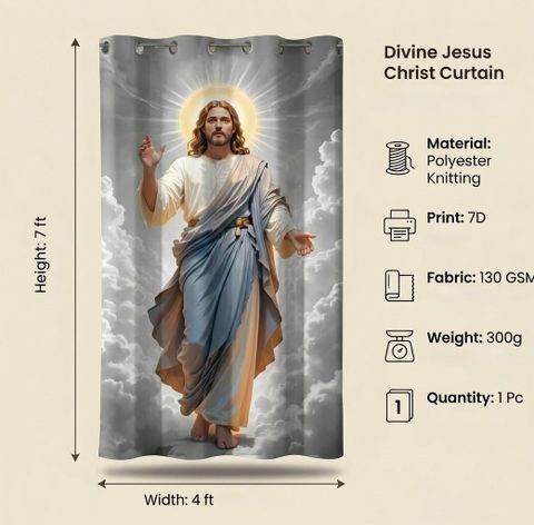 prime verse enterprises 214 cm (7 ft) Door Polyester Semi Transparent Curtain Single Curtain (Divine Jesus, Printed) - Image 5
