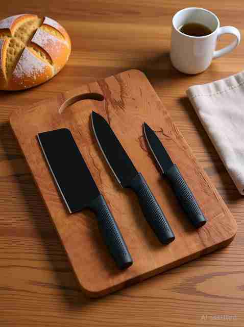 Earth Chopping Board With 3 Pic Knife Set Stainless Stee Wooden Cutting Board (Brown Pack of 1 Dishwasher Safe) - Image 5