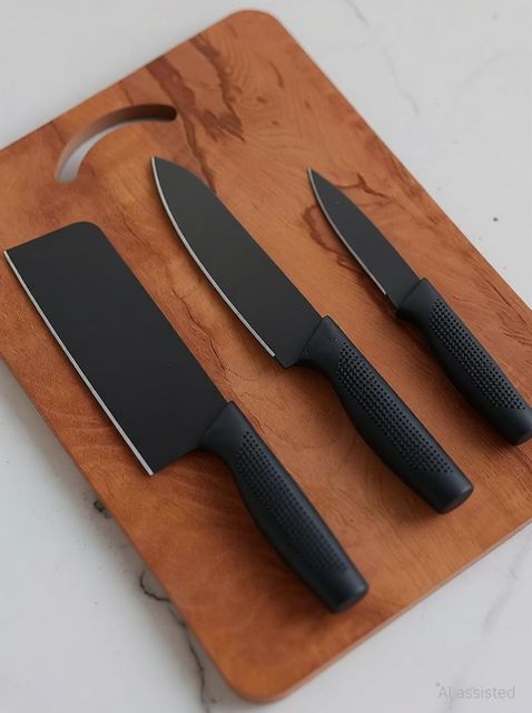 Earth Chopping Board With 3 Pic Knife Set Stainless Stee Wooden Cutting Board (Brown Pack of 1 Dishwasher Safe) - Image 7