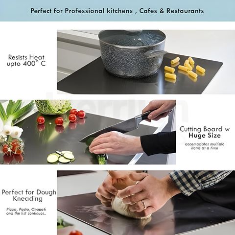 Foxin Stainless Steel Chopping Board | Large 35x30cm Cutting & Kneading Surface Stainless Steel Cutting Board (Silver Pack of 1 Dishwasher Safe) - Image 4