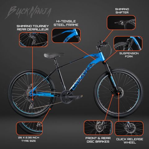 CRADIAC BLACK NINJA 7 SPEED|FRONT SUSPENSION FORK| DUAL DISC BRAKE
