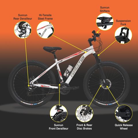 Tungsten Atom Pro 21 Speed Semi Fat Bike, 26T, White - Image 4