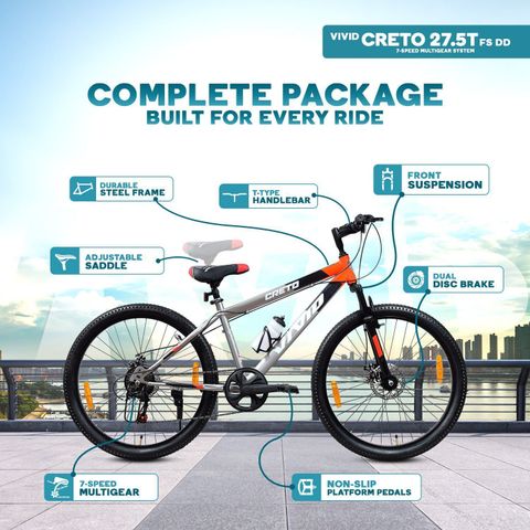 VIVID Creto 27.5T Mountain Cycle, 7 Gear, Grey/Red - Image 5