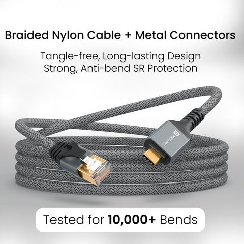 Portronics Ethernet Cable 2 m EtherC Type-C to RJ45 CAT-6 Gigabit Nylon Braided Ethernet Cable, 2-Meters (Compatible with Laptops, Tablet, Zebra, One Cable, NA) - Image 7