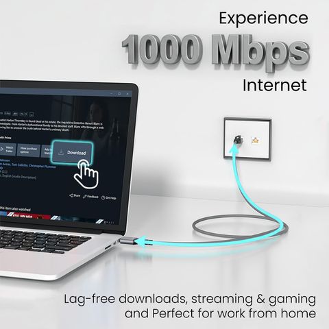 Portronics Ethernet Cable 2 m EtherC Type-C to RJ45 CAT-6 Gigabit Nylon Braided Ethernet Cable, 2-Meters (Compatible with Laptops, Tablet, Zebra, One Cable, NA) - Image 6