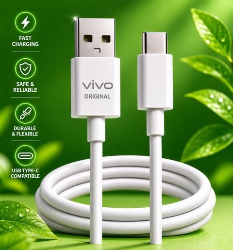 vivo Type C 6 A 0.97 m Copper USB Type-C Cable | Fast Charge & Sync | 480Mbps Speed (Compatible with Vivo Mobile Phone, Vivo Earbuds, Vivo Charger, White, One Cable, USB Type A To USB Type C, 120 W) - Image 4