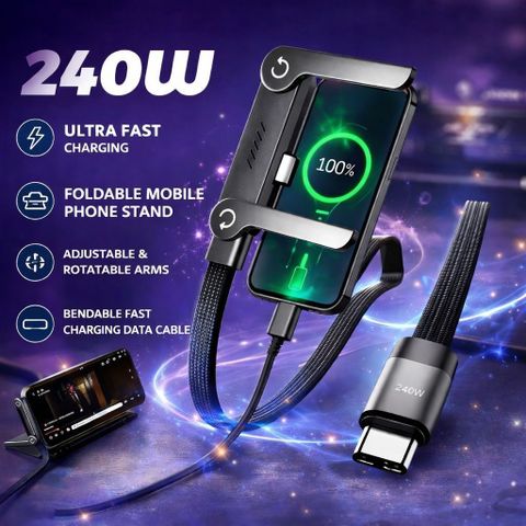 NOYMI 240W Type C to Type C Fast Charging Cable 1.5m with Stand, Black - Image 8