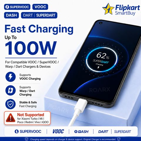 Flipkart SmartBuy USB Type C Cable 10 A 1 m PVC Mobile Charger Cable | 100W Realme 10 Pro Data Cable 33w Original and Realme 11 Pro Data Cable â Data Cable Type C Fast Charging Realme, Type C Cable, C Type Cable, Data Cable C, Data Cable, Charging Cable, USB Cable, Cable Type C, Data Cable Type C (Compatible with Realme Data Cable, OnePlus Data Cable, SuperVooc/SuperDart, White, One Cable, USB Type A To USB Type C, 100 W) - Image 6