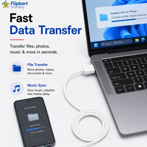 Flipkart SmartBuy USB Type C Cable 10 A 1 m PVC Mobile Charger Cable | 100W Realme 10 Pro Data Cable 33w Original and Realme 11 Pro Data Cable â Data Cable Type C Fast Charging Realme, Type C Cable, C Type Cable, Data Cable C, Data Cable, Charging Cable, USB Cable, Cable Type C, Data Cable Type C (Compatible with Realme Data Cable, OnePlus Data Cable, SuperVooc/SuperDart, White, One Cable, USB Type A To USB Type C, 100 W) - Image 8
