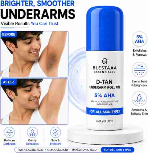blestaaa essentialss Advanced 5% AHA BHA Formula for Brighter and Smoother Underarm Skin Deodorant Roll-on - For Men & Women (50 ml) - Image 5