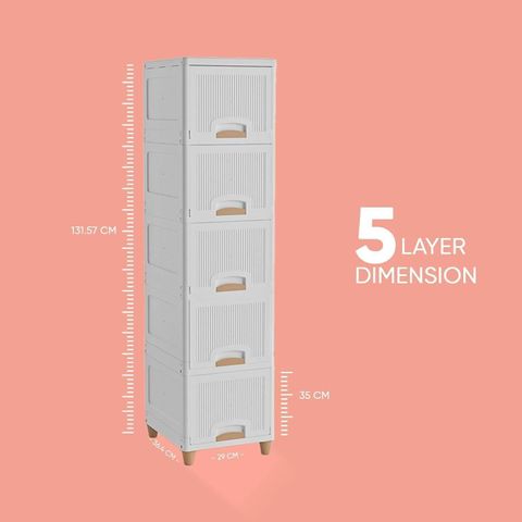 AK10ZONE 5 Compartment Plastic Chest of Drawers White - Image 7