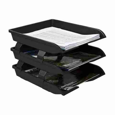 Sumoware 3 Compartments ABS Plastics File Tray Rack (Black) - Image 5