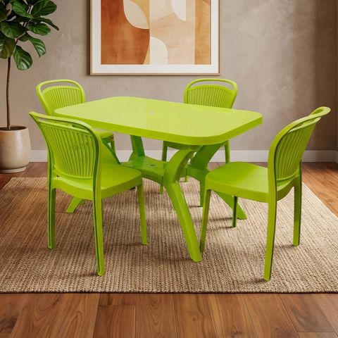 TrendyLivings 4 Seater Plastic Dining Table Set, Green - Image 3