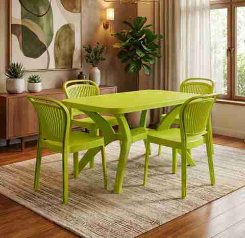 TrendyLivings 4 Seater Plastic Dining Table Set, Green - Image 2