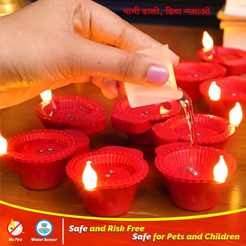 SLYKA Battery Powered Led based water sensor Diyas for Diwali, Home, Mandir decoration Plastic (Pack of 30) Table Diya Set (Height: 1.5 inch) - Image 8
