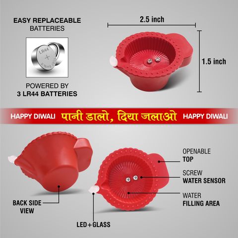 SLYKA Battery Powered Led based water sensor Diyas for Diwali, Home, Mandir decoration Plastic (Pack of 30) Table Diya Set (Height: 1.5 inch) - Image 6