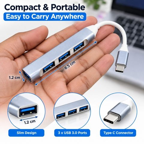 AGInfoMart AGUH12 Type C & Micro USB 4 in 1 OTG Connector Docking station (Silver) - Image 6