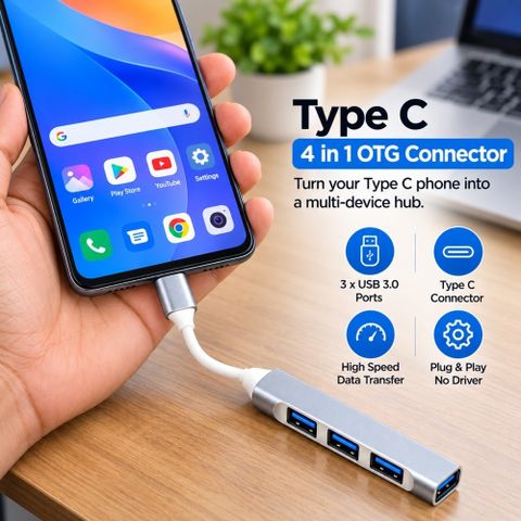 AGInfoMart AGUH12 Type C & Micro USB 4 in 1 OTG Connector Docking station (Silver) - Image 5