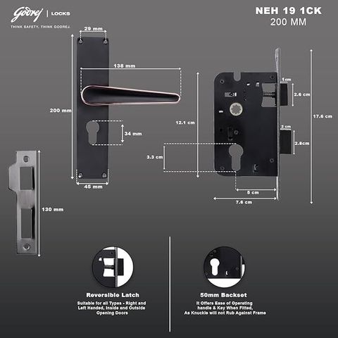 Godrej Locks Steel Matte Handlesets (Black) - Image 6