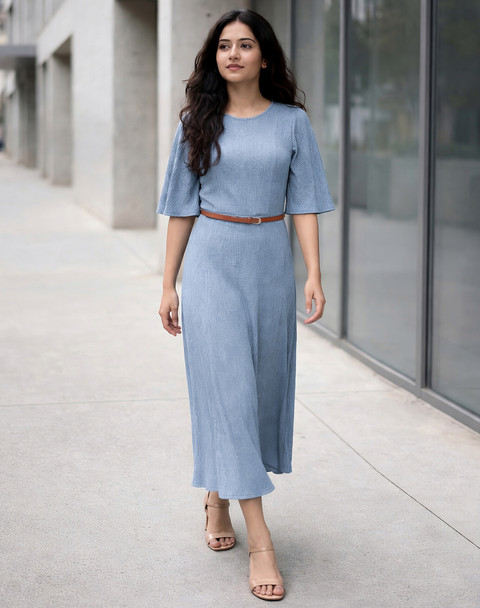 women fit and flare blue dress Selvia Light Midi/Calf Length Color:Vintage Blue Womens Petite Cressida Crepe Halter Mini COUNT-8