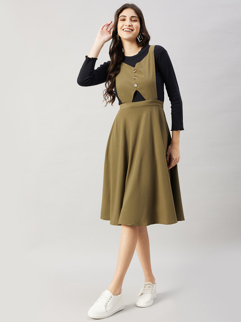 dark green pinafore dress WineRed Women Black, Knee Length slot:11:00am Say DRESS for these DressStyleLabel: Bodycon korean pinafore dress pinafore style dress is