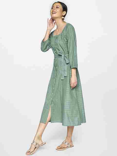 global desi green dress Women A-line Light Midi/Calf Length Baby Pink