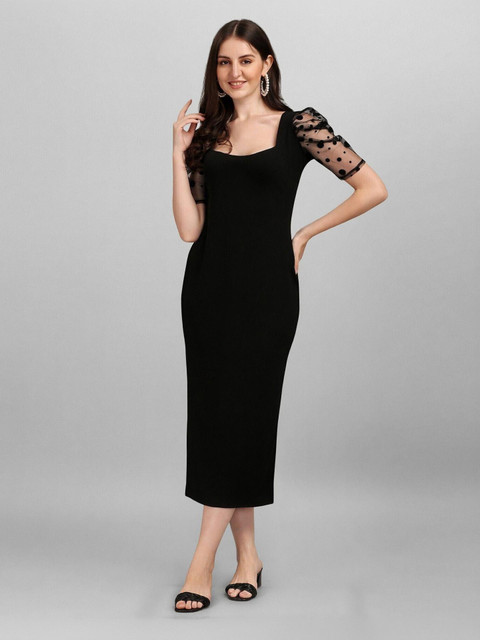 bodycon dress flipkart Selvia Women Black Midi/Calf Length Size:US 12P Pleated Medium Gray Thin Wednesday is back