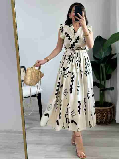 METRONAUT Women Fit and Flare White Midi/Calf Length Dress - Image 5