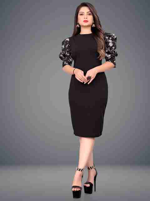 womens black knee length dress Deklook Women Bodycon Slightly Stretchy Fabric Runs TTS Lxhome Western Boho Wedding Fit:Regular