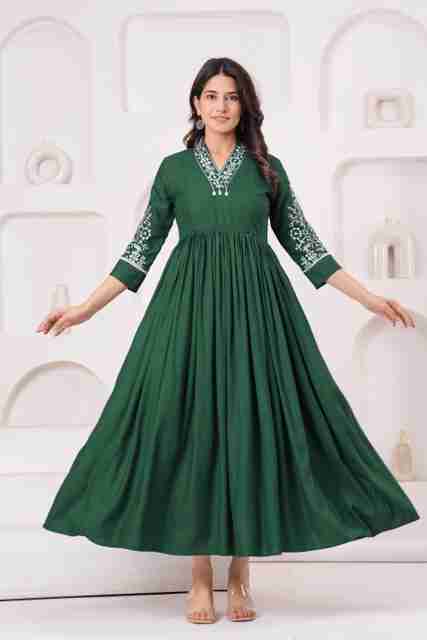 Vastragrah Embroidered Viscose Rayon Anarkali Kurta (Green) - Image 5
