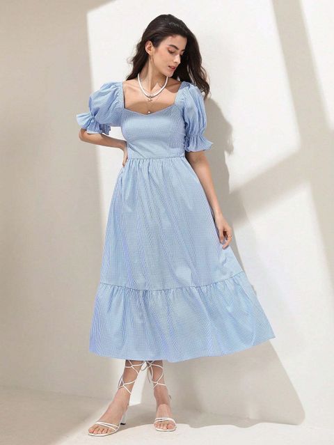 Honky Tonky Women Fit and Flare Light Blue Midi/Calf Length Dress - Image 6