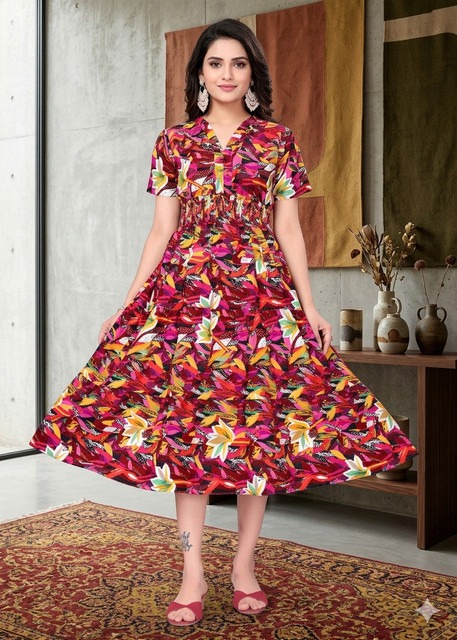 Shaibo saree Women Fit and Flare Multicolor Below Knee Dress