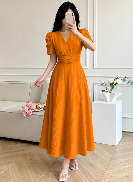 Fabflee Women Fit and Flare Yellow Ankle Length Dress