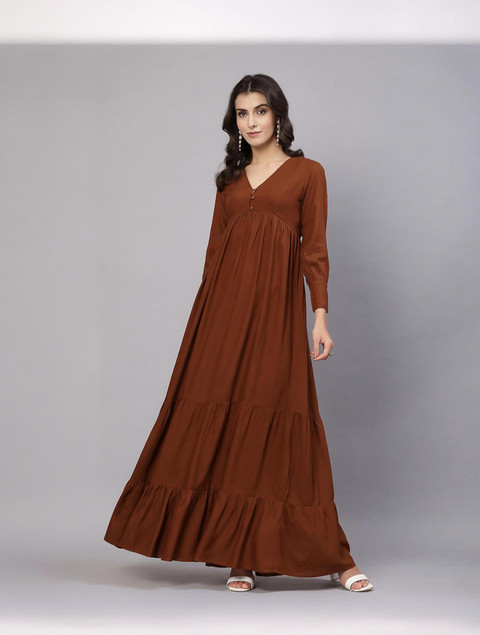 layered maxi dress online india AAYU Women Brown Maxi/Full Length advertise_clearance_true