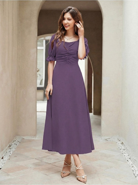 JENKRA Women A-line Purple Below Knee Dress