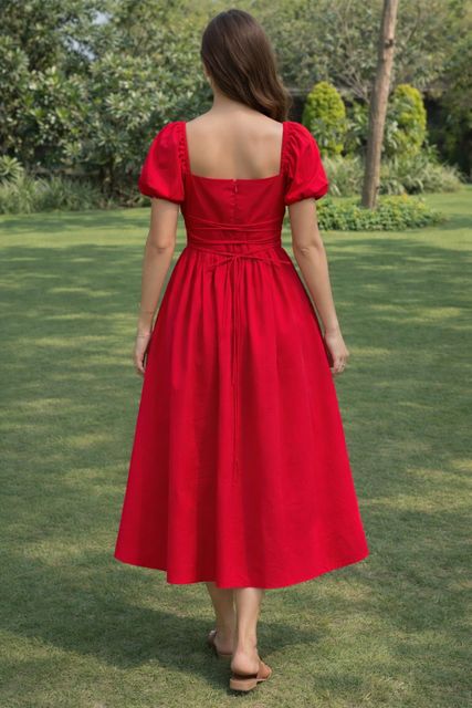 SoniyasKurti Women Fit and Flare Red Midi/Calf Length Dress - Image 6