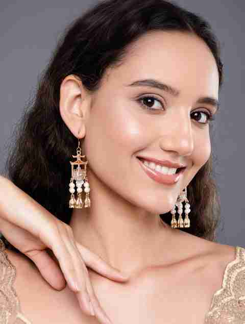 Salty Women & Girls Traditional Lantern Pearl Tassel Pearl Alloy Jhumki Earring - Image 2