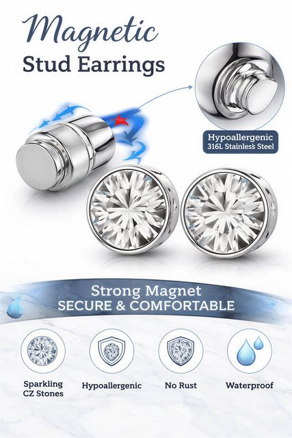 Vaynora Jewels Magnetic Stud Earrings for Men & Women Non-Piercing Clip-On Earrings 6mm Cubic Zirconia Stainless Steel Stud Earring - Image 7