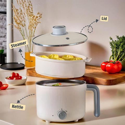 NowExp GENGXING Electric Cooker / Multi-Functional Hot Pot with Steamer Air Fryer, Egg Boiler, Deep Fryer, Food Steamer, Rice Cooker, Travel Cooker, Egg Roll Maker (1.5 L, Cream, greay) - Image 7